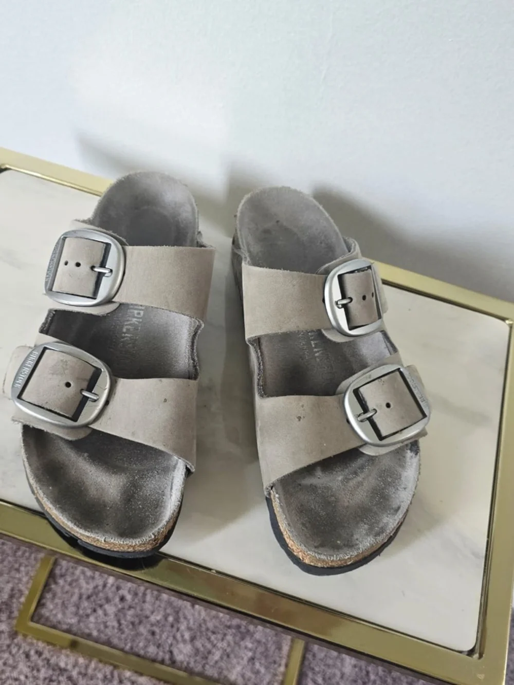 Birkenstock Arizona Big Buckle Dove Gray Sandals Size 37.